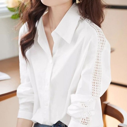 써니핏 우아한 어깨 포인트 셔츠 흰셔츠 정장룩 데이트룩 ( M~3XL ) S1013
