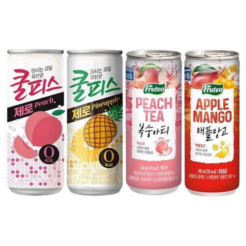 마셔몰 (주스 혼합세트 4가지맛 각15캔씩 총60캔) (쿨피스제로복숭아+쿨피스제로파인애플+ 애플망고+복숭아티)