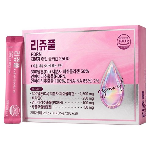 리쥬풀 먹는 PDRN 저분자 어린 콜라겐 2500 고함량 2.5G X 30포 먹는 리쥬, 30회분, 1박스