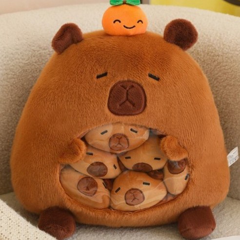 더이버 카피바라 쿠션 미니 인형 분리가능, 브라운