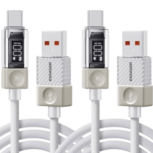 ESSAGER LED 디스플레이 7A 100W USB A타입-C타입 고속 충전 케이블 2개입