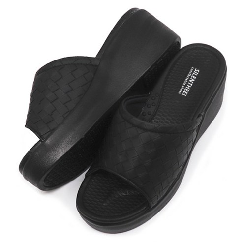 사일런트힐 폭신한 쿠션 여성 통굽 슬리퍼 7cm 키높이 직조 발편한 사무실화 근무화 KS010