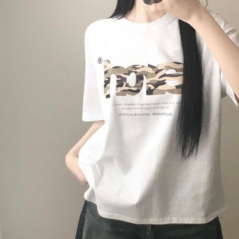 아치 밀리터리 영문 레터링 프린팅 루즈핏 카모레터링 반팔 티셔츠