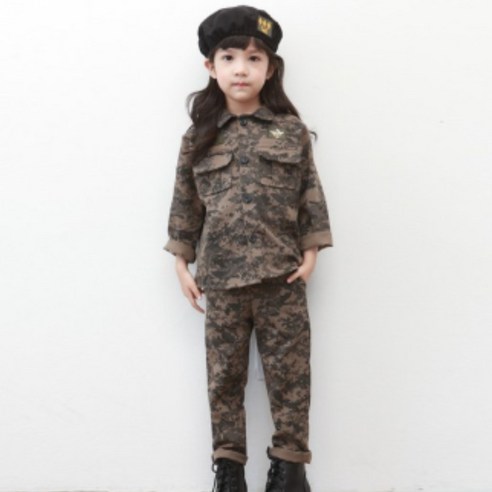무지개나무 역할놀이 나라사랑 체험의상 아동 군복 밀리터리[상의 하의 베레모구성]