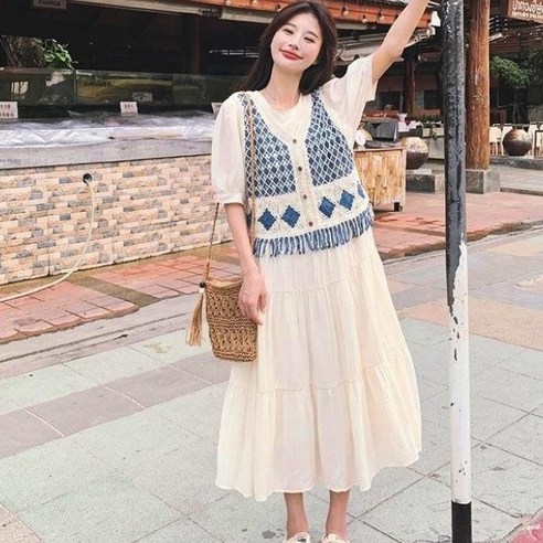 휠렉스 여성 브이넥 셔링 데일리 반팔 롱 원피스 JT367