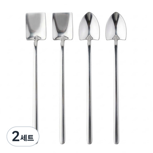 제로앤나인 삽모양 스테인리스 롱 티스푼 네모2p+세모2p, 2세트, 실버