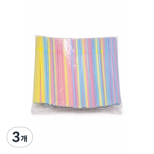 자바라 컬러 롱빨대 7 x 250 mm 벌크포장 일회용 빨대 카페용 칼라, 3개, 400개