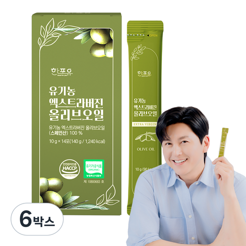 한포유 유기농 엑스트라버진 올리브오일 스틱 피쿠알 스페인 냉압착 올리브유, 6박스, 140g