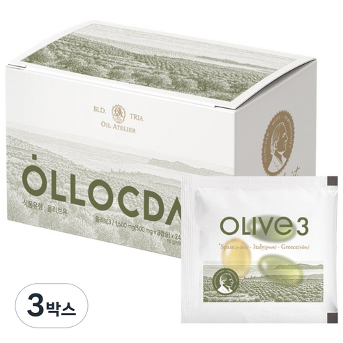 올록담 올리브3 EVOO 지중해 올리브오일 캡슐, 3박스, 72정