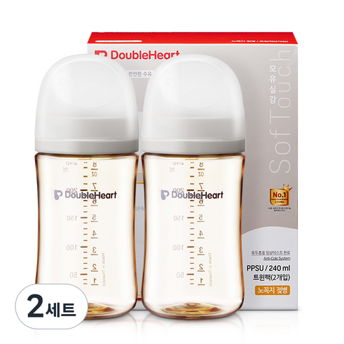 더블하트 모유실감 3세대 PPSU 모먼트 젖병 트윈팩(젖꼭지미포함), 오후의베이지, 240ml, 2세트