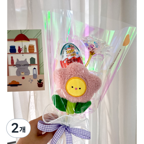 더 라넌큘러스 플라워 킨더조이 별 인형 학예회 꽃다발, 2개, 핑크