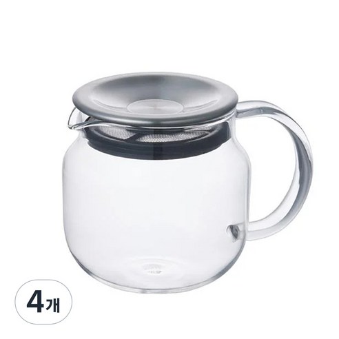 킨토 원터치 티팟 스테인리스 - 내열유리 차거름망 티포트, 4개, 450ml, 클리어