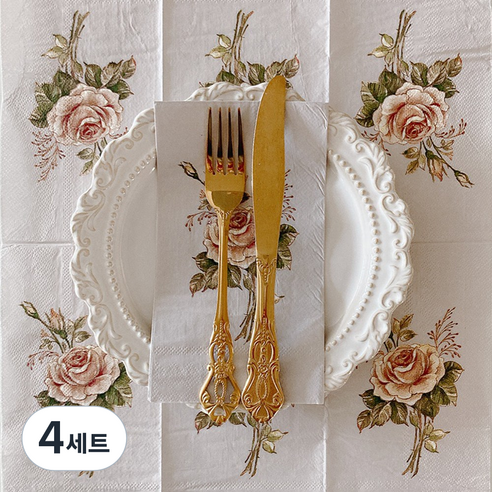 오릴리 파티 플라워 센티폴리오 로즈 접대용 디자인 종이 냅킨, 4세트, 20개입, M 33cm