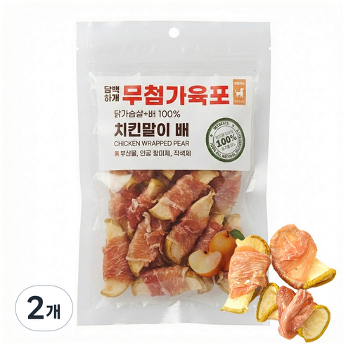 펫트리츠 담백하개 강아지 간식 무첨가육포, 2개, 60g, 치킨말이배