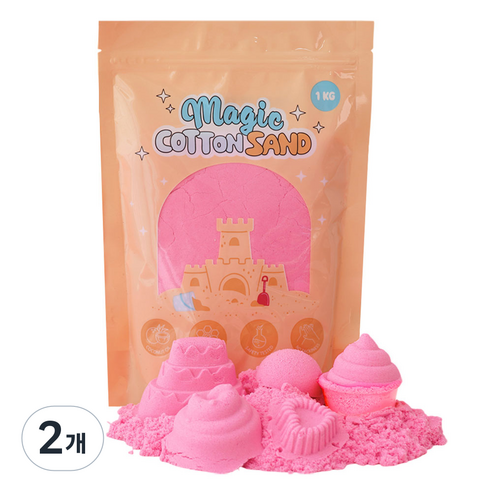 따블리에 매직 코튼 샌드 모래놀이 촉촉한 색모래 8색, 2개, 1kg, 핑크