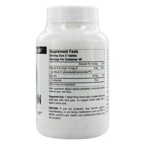 소스내츄럴스 L-트립토판 코엔자임 B-6 포함 500mg 타블렛 120정, 1개 이미지 2