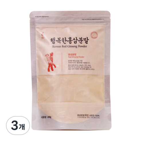 행복한 홍삼 6년근 홍삼 가루 분말 국산 100%, 행복한홍삼분말, 200g, 3개 행복한홍삼분말, 200g, 3개