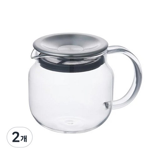 킨토 원터치 티팟 스테인리스 - 내열유리 차거름망 티포트, 2개, 450ml, 클리어