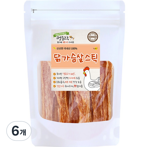 멍도락 국내산 강아지수제간식 영양만점 고급원재료 안심제조, 6개, 70g, 닭가슴살스틱
