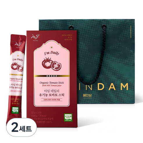 NFC 착즙 100% 유기농 토마토즙 혜인담 아임 데일리 유기농 토마토 스틱 +쇼핑백, 2세트, 308g