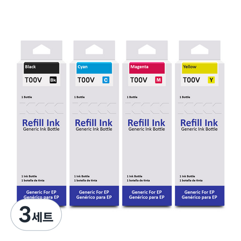 잉크다파라 엡손 호환잉크 T00V 세트, 3세트, 검정+파랑+빨강+노랑4색
