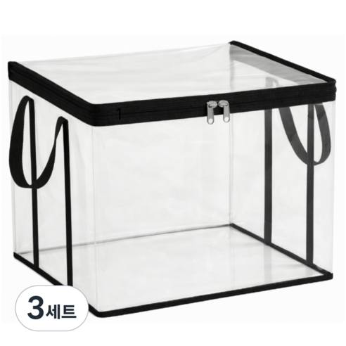 비바디초 3개입 특대형 투명 장난감 정리함 인형 수납함 지퍼형, 3세트, 화이트
