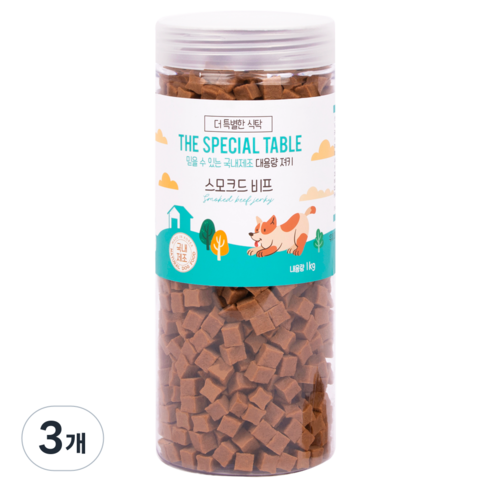 푸디 더특별한식탁 강아지 간식 프리미엄 져키 육포 트릿, 1kg, 3개, 스모크드 비프
