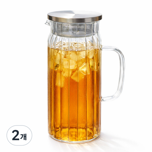 옵티머스 내열유리물병 360도 스텐캡 냉장고 물병, 투명, 2개, 1.4L