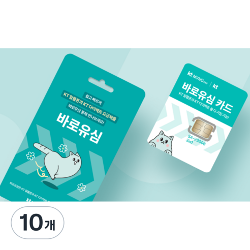 KT 바로유심 알뜰폰 유심칩 USIM (묶음), 10개