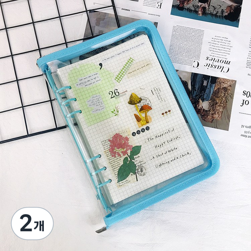 A5 6공 바인더 커버 글리터 지퍼형 포카바인더, 2개, 블루