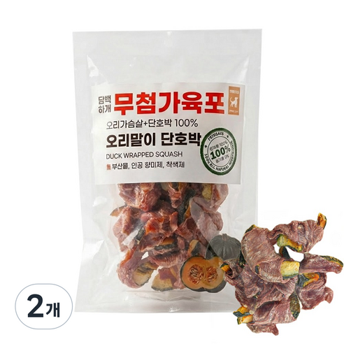 펫트리츠 담백하개 강아지 간식 무첨가육포, 2개, 75g, 오리말이단호박