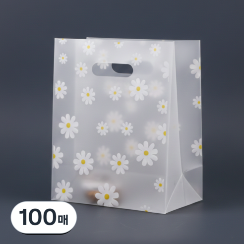 프로젝트연 데이지 손잡이 반투명 비닐 쇼핑백, 100매, 반투명(데이지)