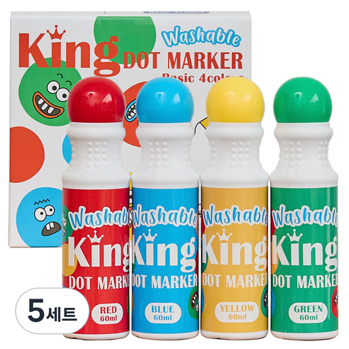 따블리에 잘지워지는 킹 도트물감 미술놀이 유아물감 도트마카 240ml, 5세트, 4색