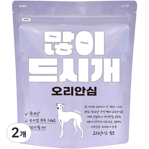 바이케이알 많이드시개 국내산 대용량 강아지 수제 간식, 오리안심, 300g, 2개