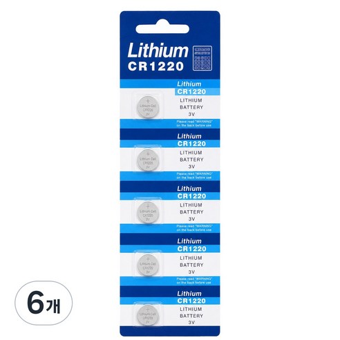 치프몰 CR1220 3V 리튬 건전지 코인 배터리, 6개, 5개입