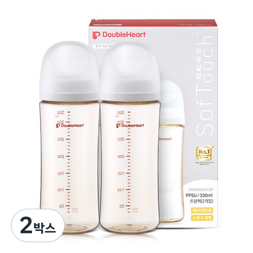 더블하트 모유실감 베이직 제뉴인화이트 330ml 트윈팩(젖꼭지미포함), 2박스, 제뉴인화이트 트윈팩