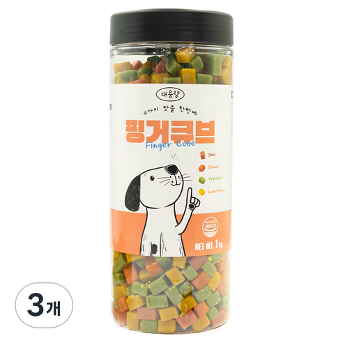 펫라벨 핑거큐브 대용량 강아지 간식 3kg 교육용 훈련용 강아지 트릿 혼합, 3개, 1kg