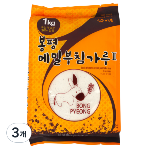 봉평 국산 메밀가루, 3개, 1kg