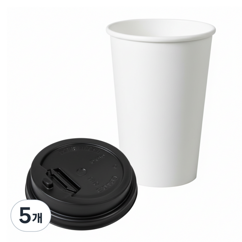 [종이컵 뚜껑세트100P]16온스 480ml 카페 사무실 무지 테이크아웃 일회용컵, 5개, 100개입