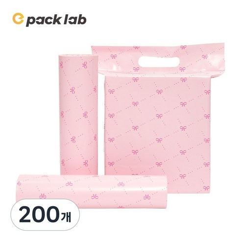 epacklab 리본 패턴 손잡이 택배봉투 0.07T 두꺼운 LDPE 접착식 방수 의류 쇼핑몰 포장봉투, 200개