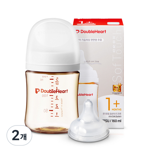 더블하트 모유실감 3세대 PPSU 베이직 제뉴인화이트 젖병 (젖꼭지포함), 2개, 160ml, 제뉴인화이트(S젖꼭지포함)