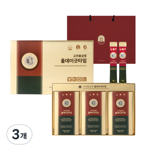 풍년보감 6년근 고려홍삼정 진액 올데이굿타임 홍삼스틱 선물세트 + 쇼핑백, 300g, 3개