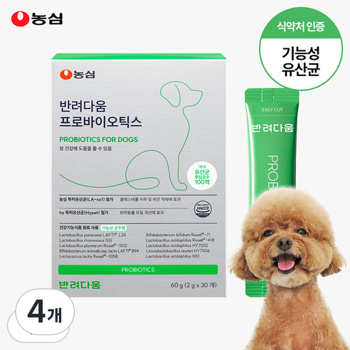 농심 반려다움 강아지 유산균 영양제 가루 애견 펫 프로바이오틱스, 4개, 북어맛분말, 장건강/유산균, 30회분