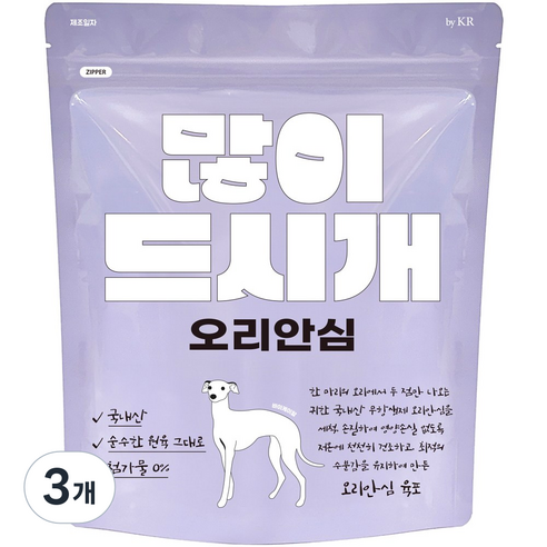바이케이알 많이드시개 국내산 대용량 강아지 수제 간식, 오리안심, 300g, 3개