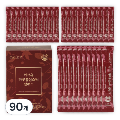 케어유 홍삼스틱 고려 홍삼정 진액 국내산 6년근 진세노사이드 하루 밸런스 30포, 90개, 10ml