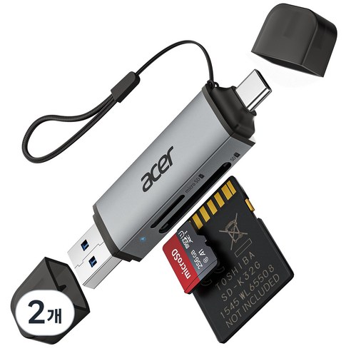 에이서 USB 3.0 C타입 USB-A 멀티 SD카드리더기, 2개, 회색, UC202