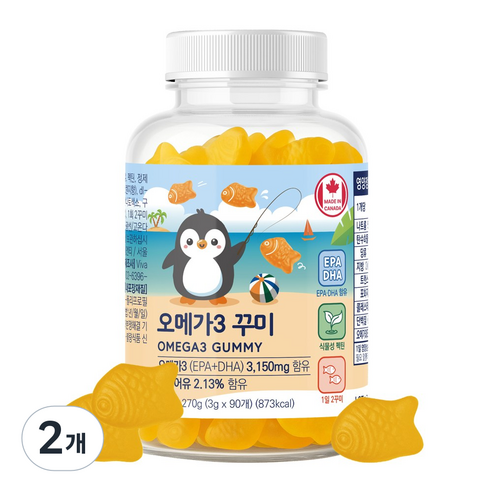 네이처그랜드 오메가3 꾸미 DHA EPA 함유 오렌지맛 펙틴 구미, 2개, 90정