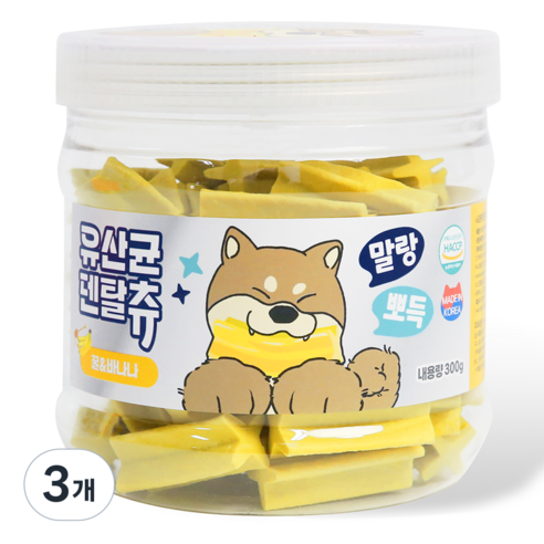 푸디 더특별한식탁 유산균 덴탈츄 강아지 간식 껌, 3개, 300g, 면역케어에 좋은 꿀&바나나