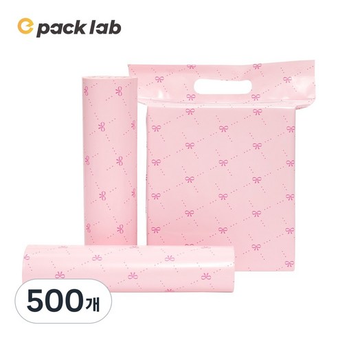epacklab 리본 패턴 손잡이 택배봉투 0.07T 두꺼운 LDPE 접착식 방수 의류 쇼핑몰 포장봉투, 500개