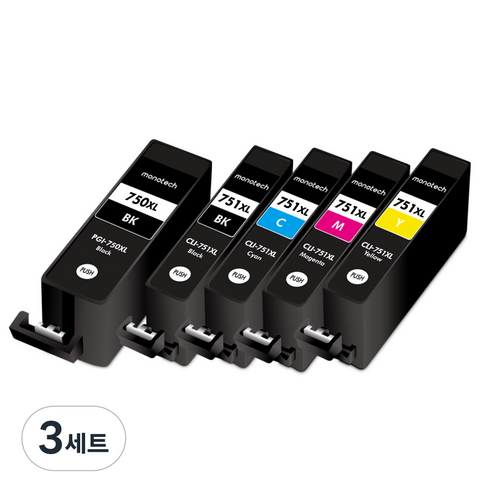 모노테크 캐논 호환잉크 세트 PGI-750 CLI-751 XL, 3세트, 5색